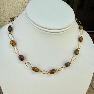 Handcrafted Coppery Beads & Oval Golden Textured Links Chain Necklace